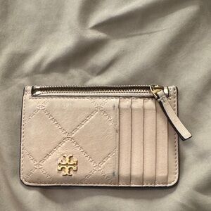 Tory Burch Quilted Card Holder in light pink with Gold Accent. Used